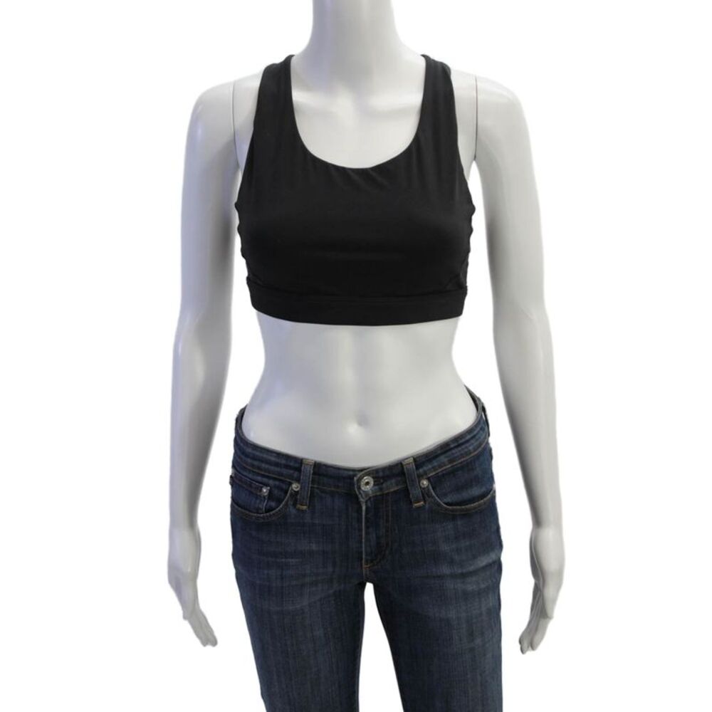 Athleta Womens Cut Out Racer Back Pull On Sports Bra Black Size Medium